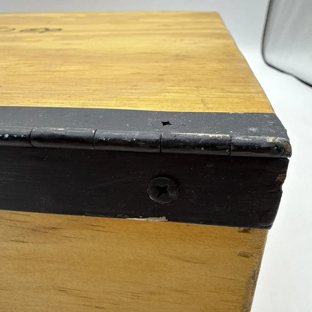 Homemade Vintage Hinged Wooden Pie Box Signed, Burned Wood Initials - Date?